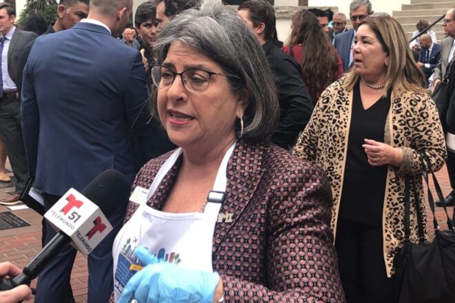 Miami-Dade County Mayor Daniella Levine Cava congratulates Danny Perez on House speakership